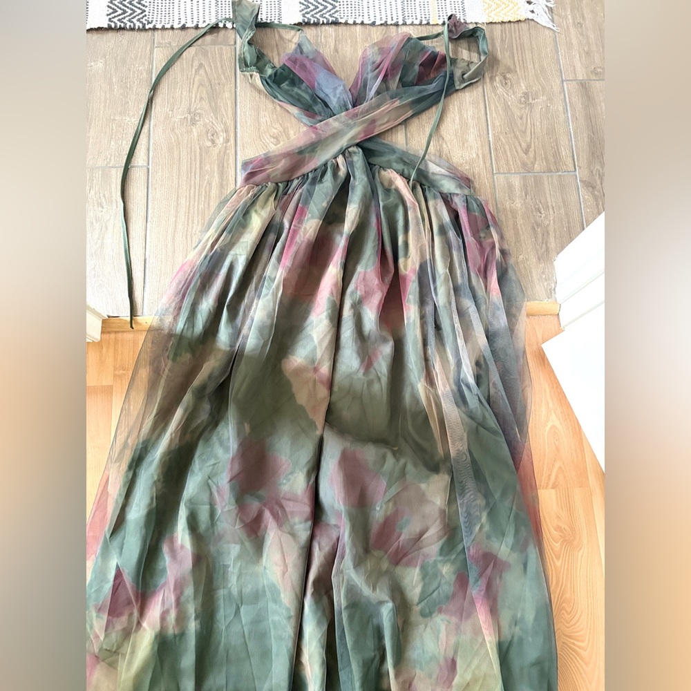 Sheer Floral Maxi Dress in Olive and Mauve